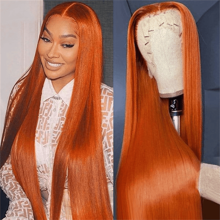 Msgem Ginger Orange 13x4 Lace Frontal Wigs Straight Human Hair Wigs 250% - Msgem Hair