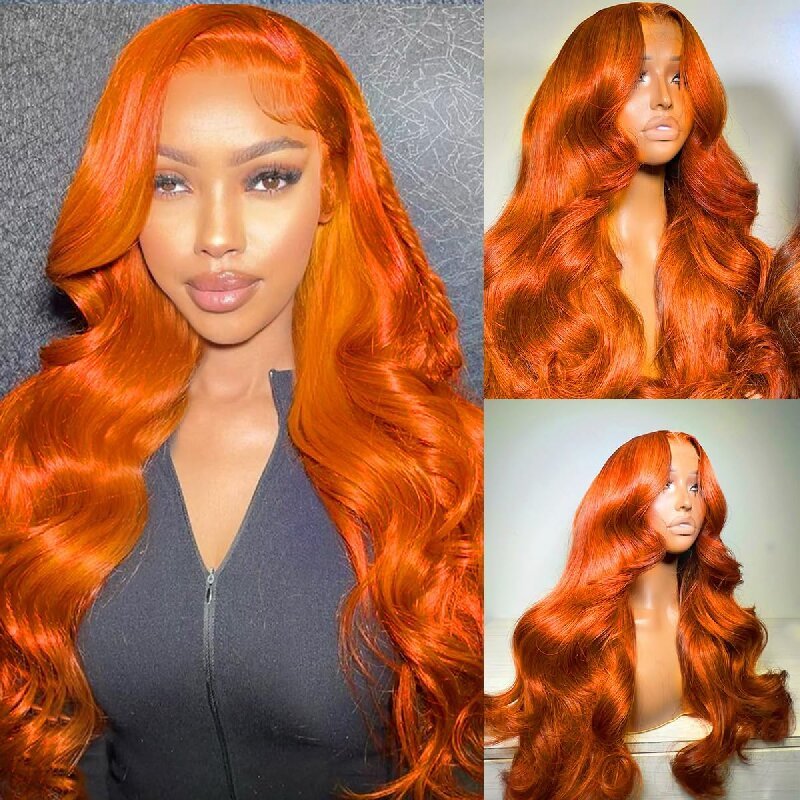 Msgem Ginger Orange 13x6 Body Wave Lace Frontal Wig Body Wave Human Hair Wig Pre Plucked - Msgem Hair