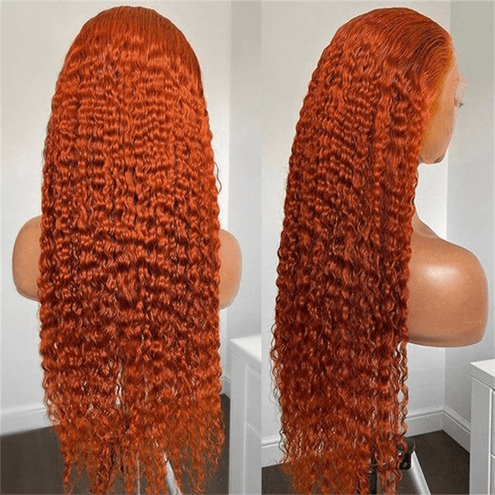 Msgem Ginger Orange 13x6 Deep Wave Human Hair Lace Front Wigs Pre Plucked - Msgem Hair