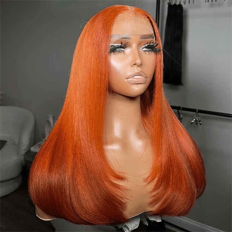 Msgem Ginger Orange Layered Cut Transparent Lace Wig With Butterfly Wolf Cut 5x5 13x6 Straight Human Hair Wig - Msgem Hair