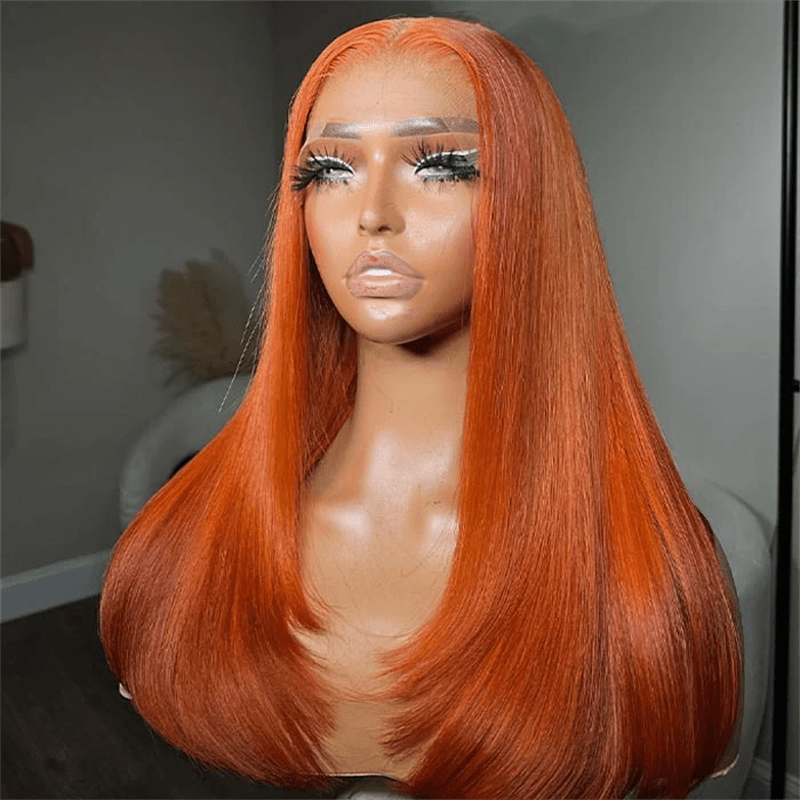 Msgem Ginger Orange Layered Cut Transparent Lace Wig With Butterfly Wolf Cut 5x5 13x6 Straight Human Hair Wig - Msgem Hair