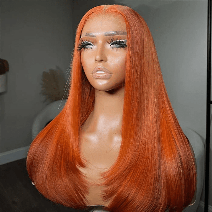 Msgem Ginger Orange Layered Cut Transparent Lace Wig With Butterfly Wolf Cut 5x5 13x6 Straight Human Hair Wig - Msgem Hair
