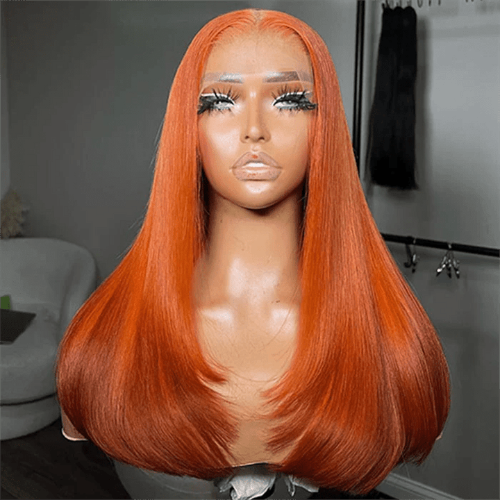 Msgem Ginger Orange Layered Cut Transparent Lace Wig With Butterfly Wolf Cut 5x5 13x6 Straight Human Hair Wig - Msgem Hair