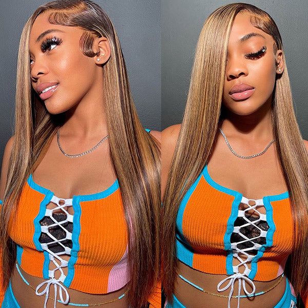 Msgem Glueless Wig 5x5 Lace Closure Wig Human Hair Straight Highlight Ombre Color 180% Hair Density - Msgem Hair
