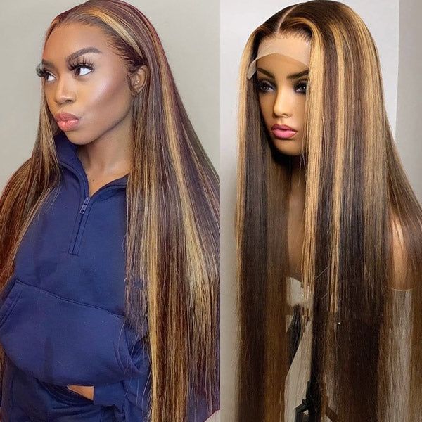 Msgem Glueless Wig 5x5 Lace Closure Wig Human Hair Straight Highlight Ombre Color 180% Hair Density - Msgem Hair