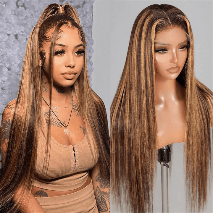 Msgem Glueless Wigs P4/27 Highlight Straight Human Hair Wigs Pre - Cut 5x5 Lace Closure Wig - Msgem Hair