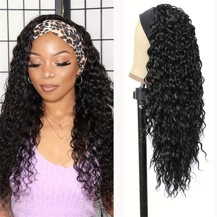 Msgem Hair Water Wave Glueless Human Hair Wigs Headband Scarf Wig Natural Color - Msgem Hair