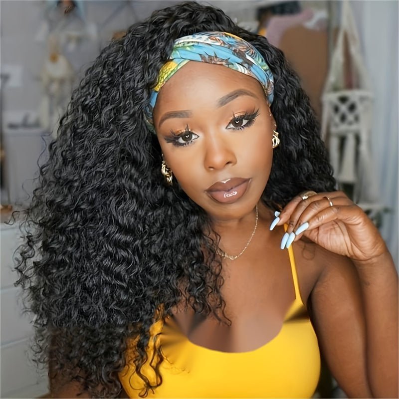 Msgem Hair Water Wave Glueless Human Hair Wigs Headband Scarf Wig Natural Color - Msgem Hair