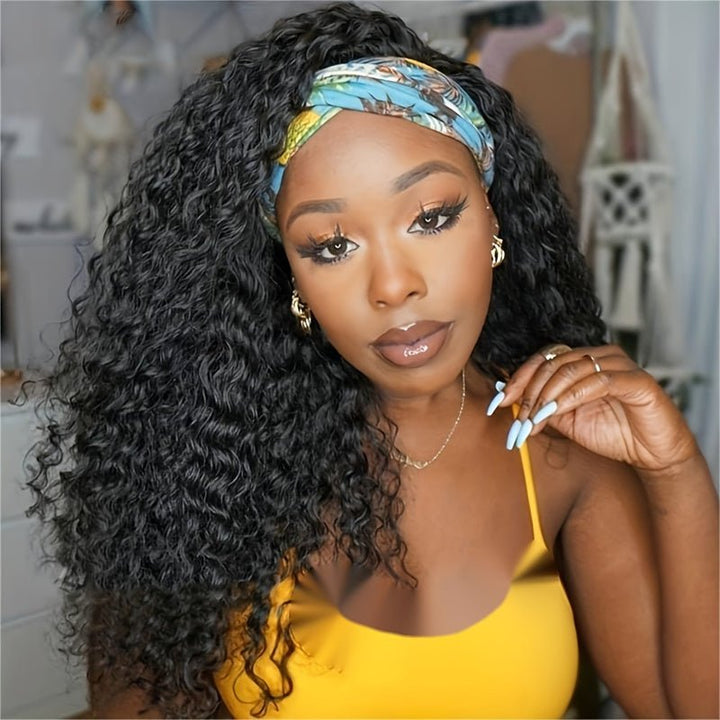 Msgem Hair Water Wave Glueless Human Hair Wigs Headband Scarf Wig Natural Color - Msgem Hair