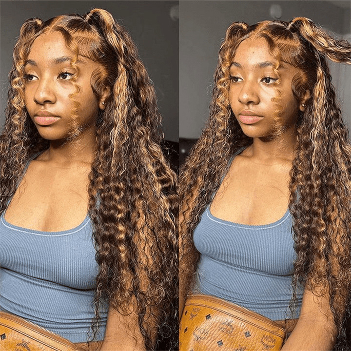 Msgem Highlight Honey Blonde Burmese Curly Lace Front Wigs 13x4 13x6 HD Transparent Human Hair Wigs - Msgem Hair