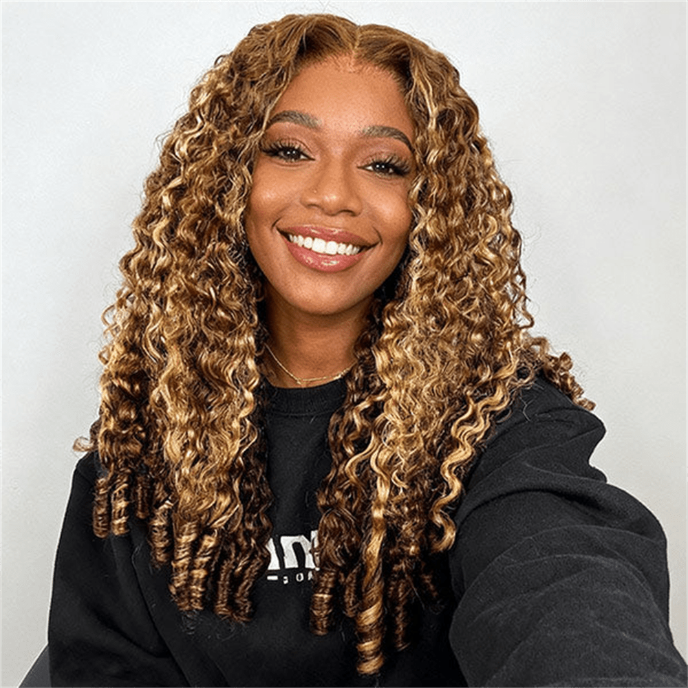 Msgem Highlight Honey Blonde Burmese Curly Lace Front Wigs 13x4 13x6 Transparent Human Hair Wigs - Msgem Hair