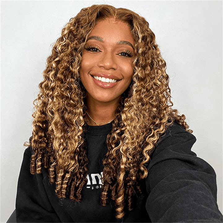 Msgem Highlight Honey Blonde Burmese Curly Lace Front Wigs 13x4 13x6 Transparent Human Hair Wigs - Msgem Hair