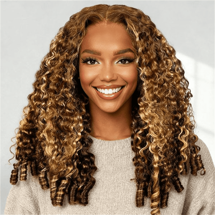 Msgem Highlight Honey Blonde Burmese Curly Lace Front Wigs 13x4 13x6 Transparent Human Hair Wigs - Msgem Hair