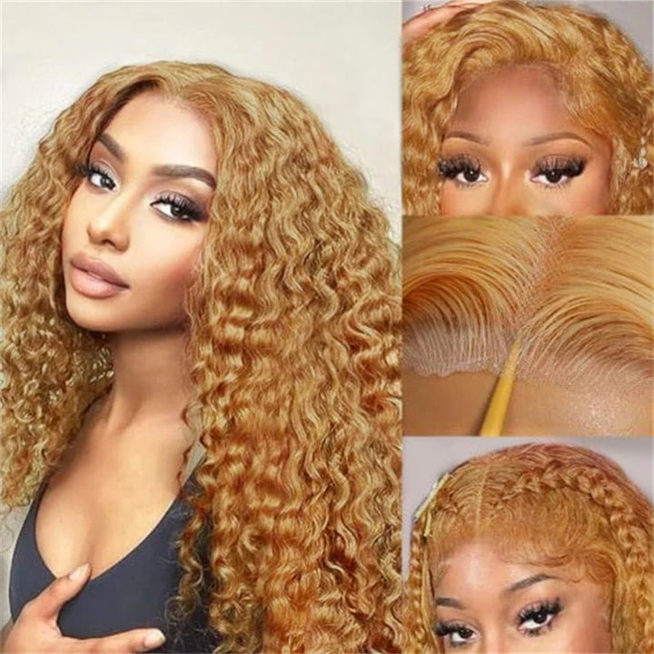 Msgem Honey Blonde Curly Wig 13x6 Transparent Lace Front Human Hair Wigs Pre Plucked 180%/250% Density - Msgem Hair