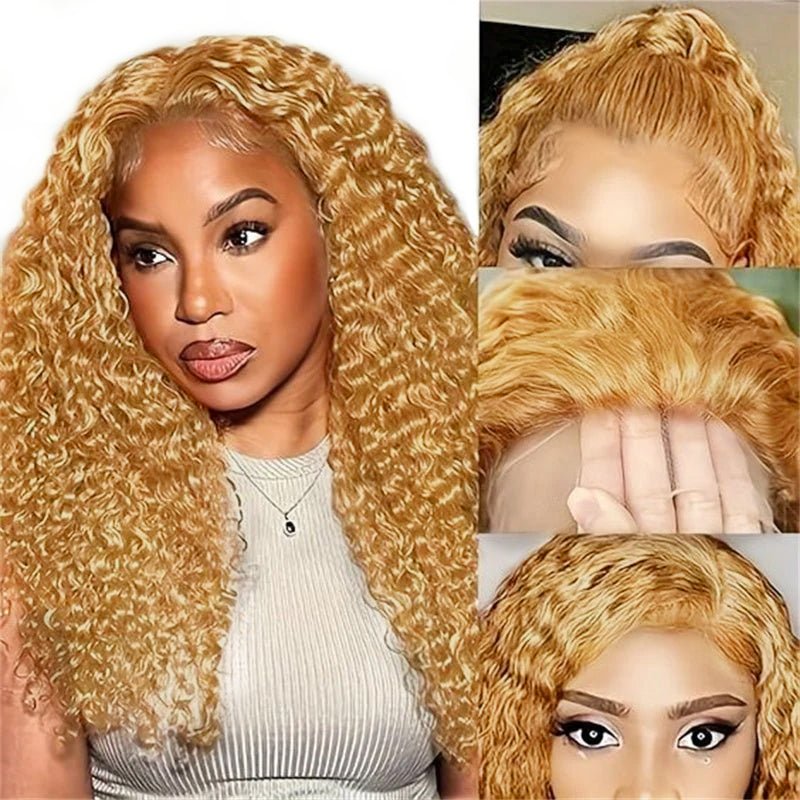 Msgem Honey Blonde Curly Wig 13x6 Transparent Lace Front Human Hair Wigs Pre Plucked 180%/250% Density - Msgem Hair