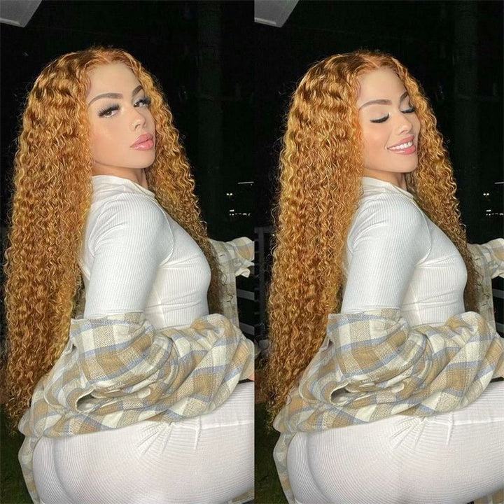 Msgem Honey Blonde Curly Wig 13x6 Transparent Lace Front Human Hair Wigs Pre Plucked 180%/250% Density - Msgem Hair