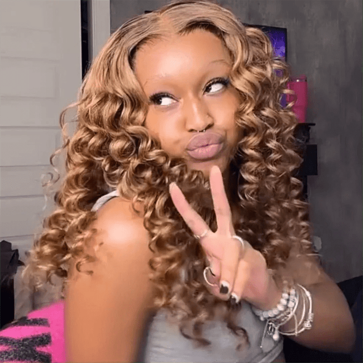Msgem Honey Blonde Wand Curls Pre Cut Lace Glueless Wigs 5x5 Lace Closure Wig - Msgem Hair