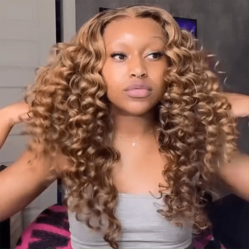 Msgem Honey Blonde Wand Curls Pre Cut Lace Glueless Wigs 5x5 Lace Closure Wig - Msgem Hair