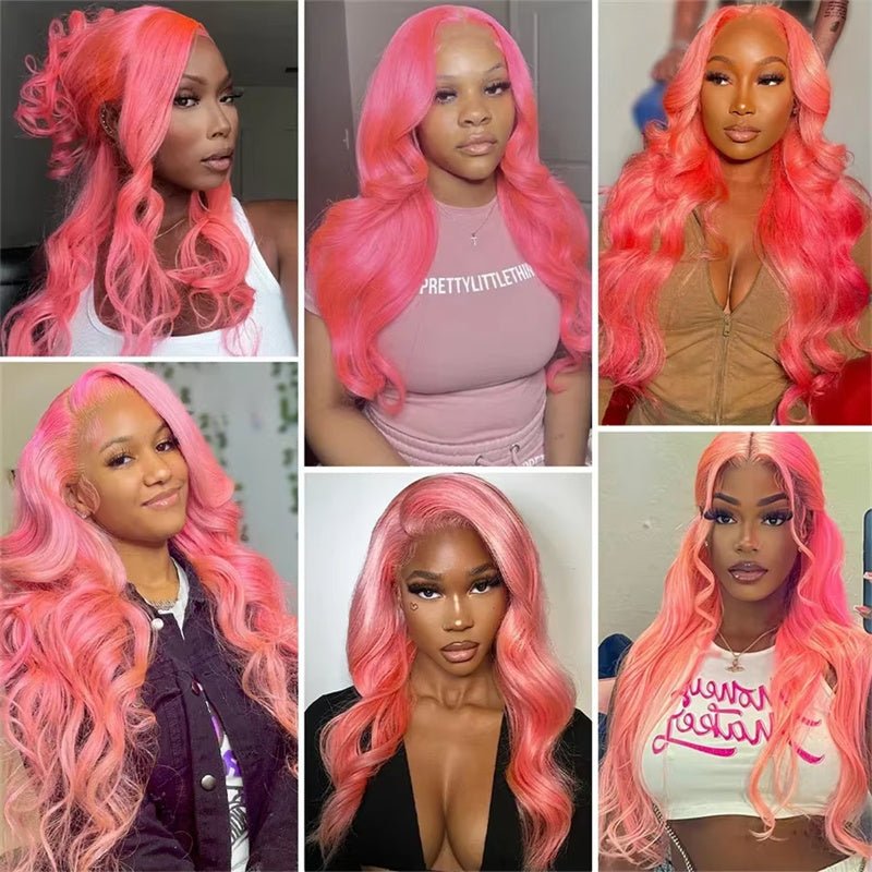 Msgem Hot Pink 13x4 Lace Frontal Wigs HD Transparent Body Wave 13x6 Lace Front Human Hair Colored Wigs - Msgem Hair