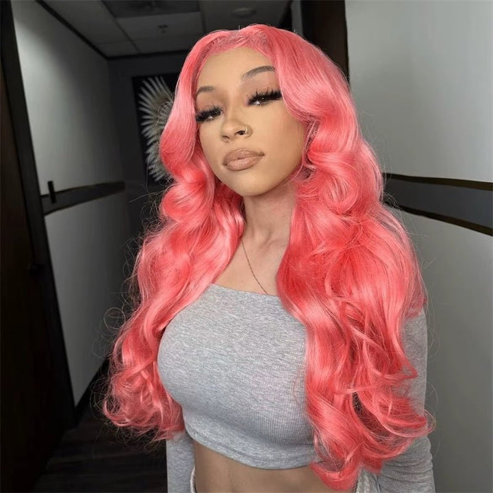 Msgem Hot Pink 13x4 Lace Frontal Wigs HD Transparent Body Wave 13x6 Lace Front Human Hair Colored Wigs - Msgem Hair