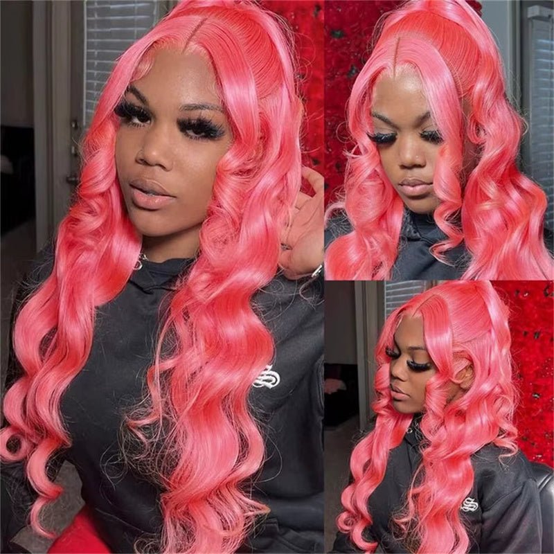 Msgem Hot Pink 13x4 Lace Frontal Wigs HD Transparent Body Wave 13x6 Lace Front Human Hair Colored Wigs - Msgem Hair