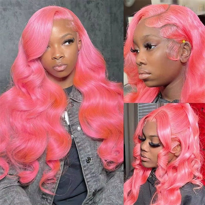 Msgem Hot Pink 13x4 Lace Frontal Wigs HD Transparent Body Wave 13x6 Lace Front Human Hair Colored Wigs - Msgem Hair