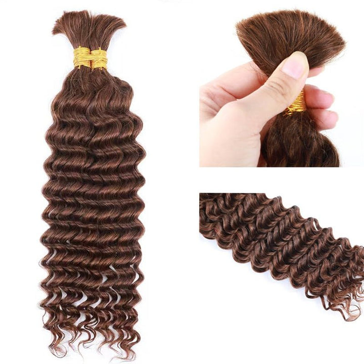 Msgem Human Braiding Hair for Boho Braids #4 Chocolate Brown Deep Wave Bulk Human Hair for Braiding No Weft - Msgem Hair