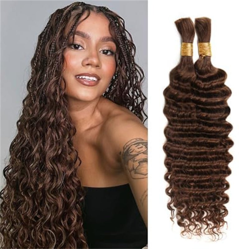 Msgem Human Braiding Hair for Boho Braids #4 Chocolate Brown Deep Wave Bulk Human Hair for Braiding No Weft - Msgem Hair