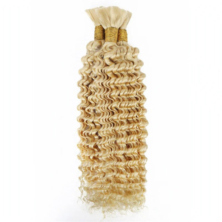 Msgem Human Braiding Hair for Boho Braids #613 Blonde Deep Wave Bulk Human Hair for Braiding No Weft - Msgem Hair