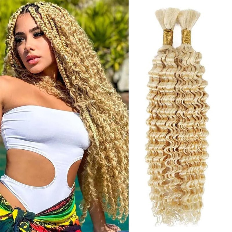Msgem Human Braiding Hair for Boho Braids #613 Blonde Deep Wave Bulk Human Hair for Braiding No Weft - Msgem Hair