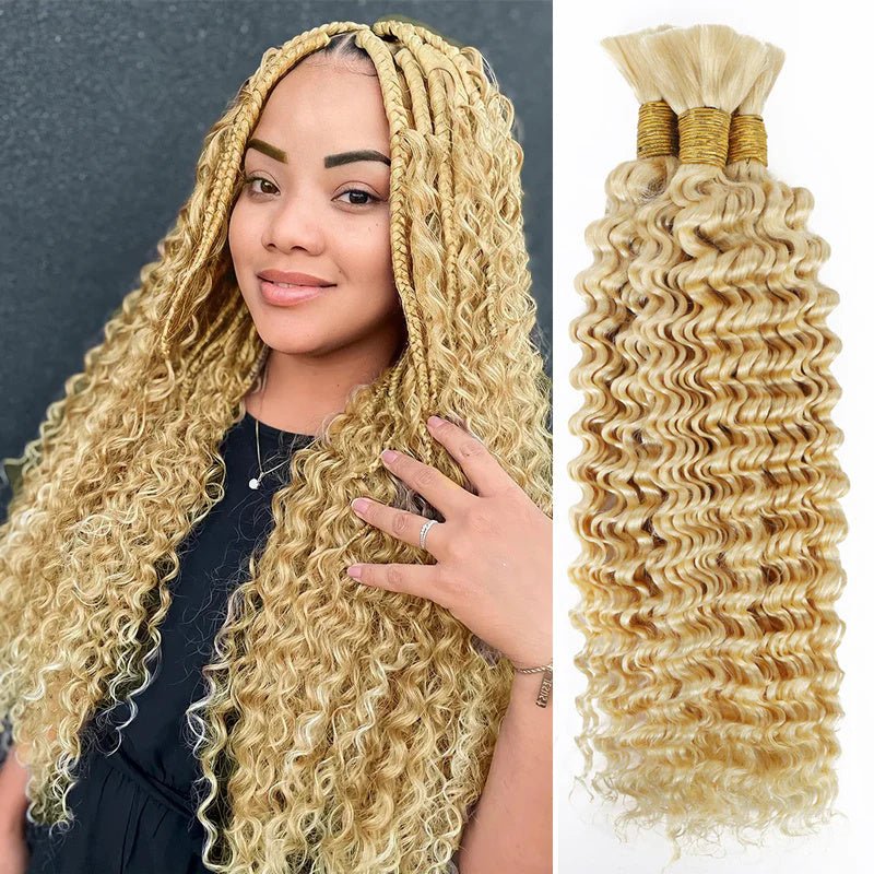 Msgem Human Braiding Hair for Boho Braids #613 Blonde Deep Wave Bulk Human Hair for Braiding No Weft - Msgem Hair