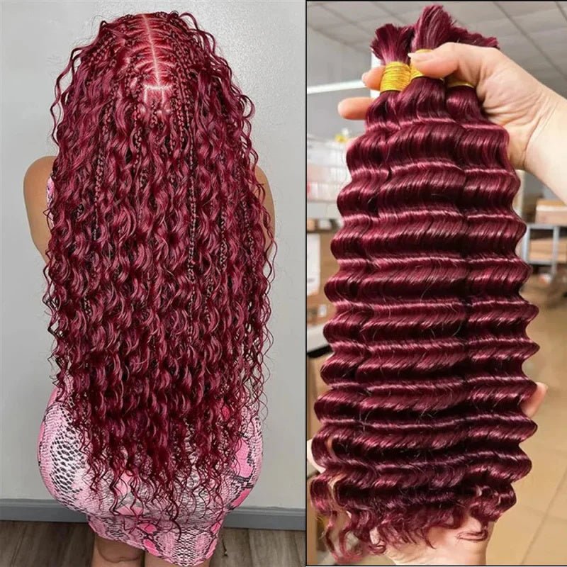 Msgem Human Braiding Hair for Boho Braids 99J Burgundy Deep Wave Bulk Human Hair for Braiding - Msgem Hair