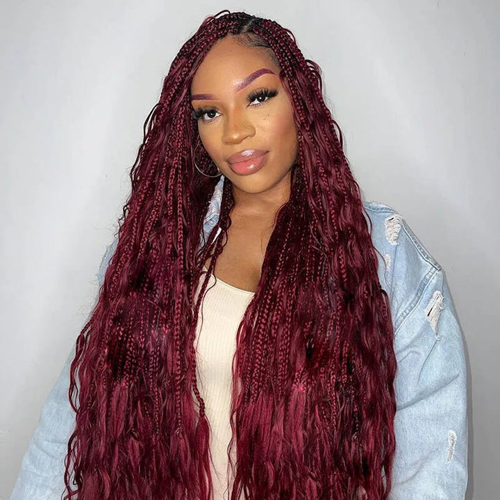 Msgem Human Braiding Hair for Boho Braids 99J Burgundy Deep Wave Bulk Human Hair for Braiding - Msgem Hair