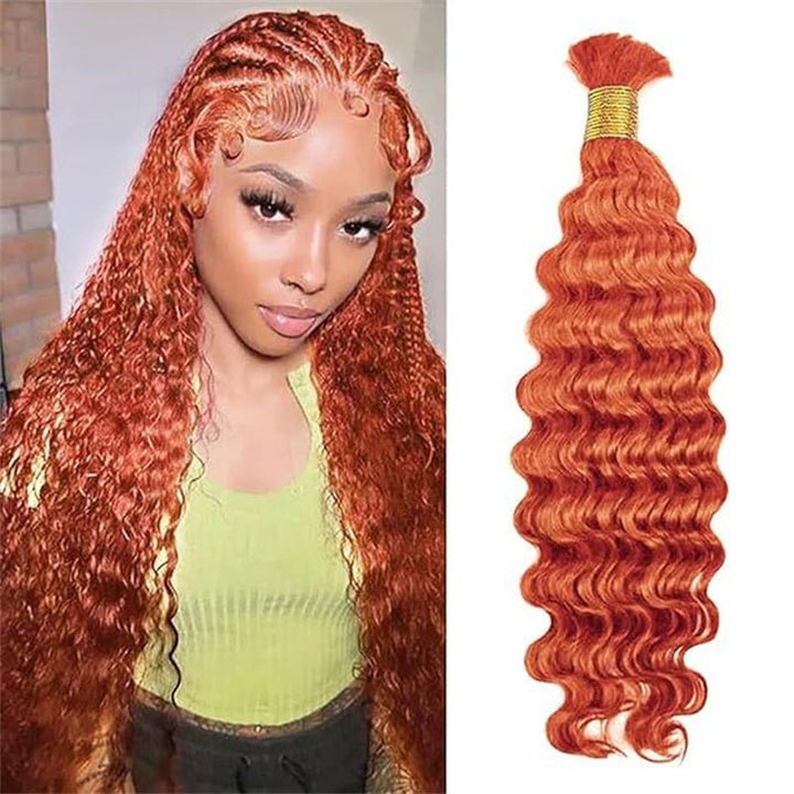 Msgem Human Braiding Hair Ginger Orange Deep Wave Human Bulk Hair for Boho Braids Wet and Wavy Braids Extensions - Msgem Hair