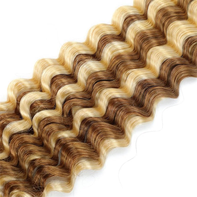 Msgem Human Braiding Hair P27/613 Highlight Deep Wave Bulk Human Hair for Boho Braids Hair Extensions No Weft - Msgem Hair