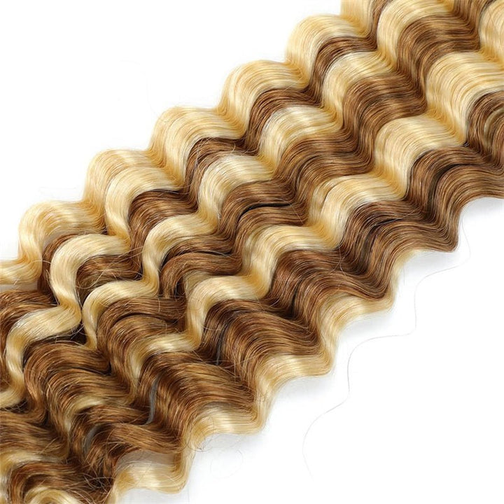 Msgem Human Braiding Hair P27/613 Highlight Deep Wave Bulk Human Hair for Boho Braids Hair Extensions No Weft - Msgem Hair