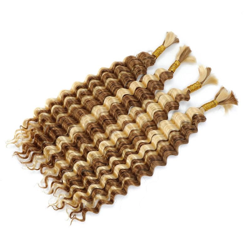 Msgem Human Braiding Hair P27/613 Highlight Deep Wave Bulk Human Hair for Boho Braids Hair Extensions No Weft - Msgem Hair