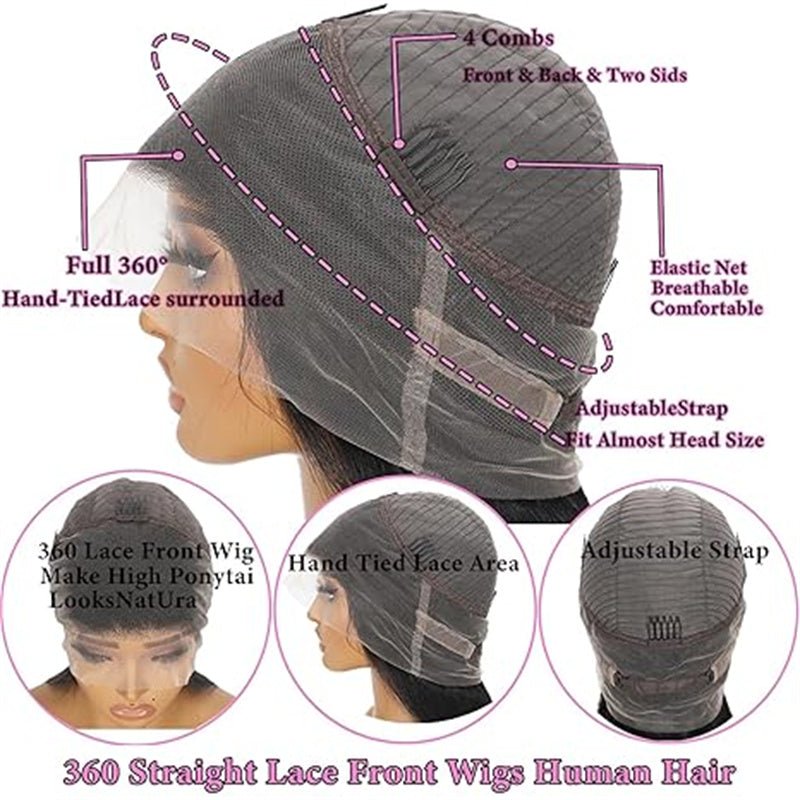 Msgem Invisi - Drawstring Snug Fit 360 Lace Frontal Wigs Straight Hair Glueless Human Hair Wigs for Women - Msgem Hair