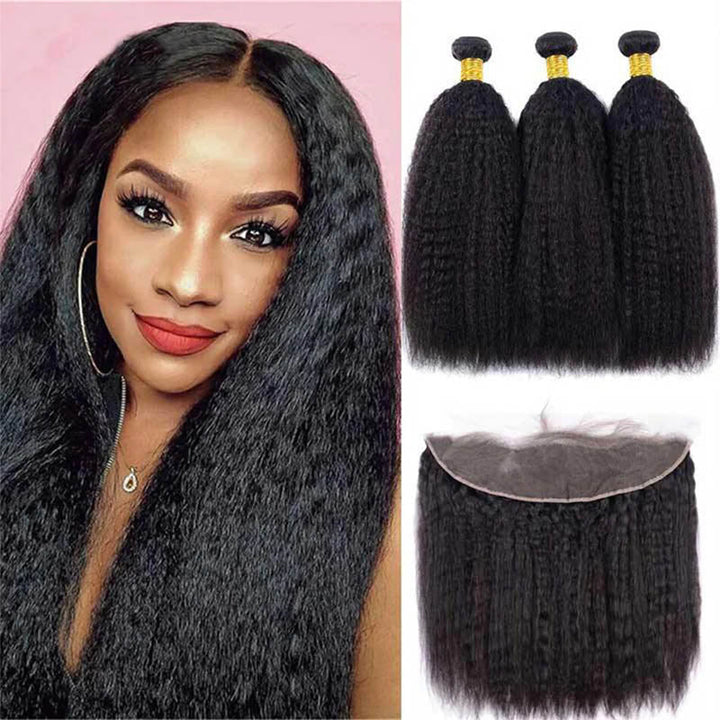 Msgem Kinky Straight 3 Bundles with 13x4 Lace Frontal Transparent human hair - Msgem Hair