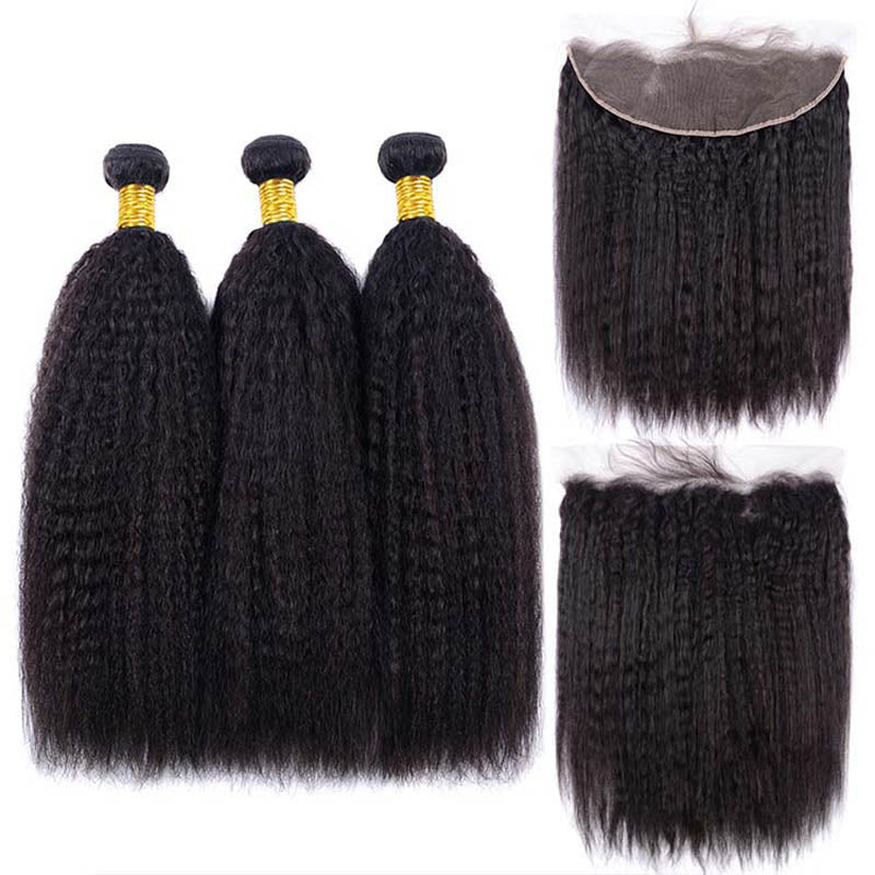 Msgem Kinky Straight 3 Bundles with 13x4 Lace Frontal Transparent human hair - Msgem Hair