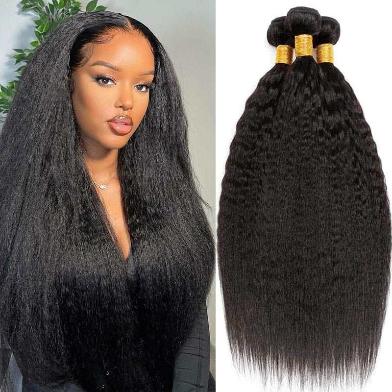 Msgem Kinky Straight 3 Bundles With 4x4 Lace Closure 100% Virgin Human Hair - Msgem Hair