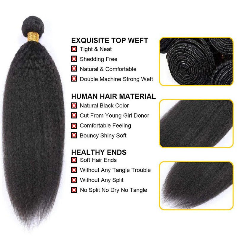 Msgem Kinky Straight 3 Bundles With 4x4 Lace Closure 100% Virgin Human Hair - Msgem Hair
