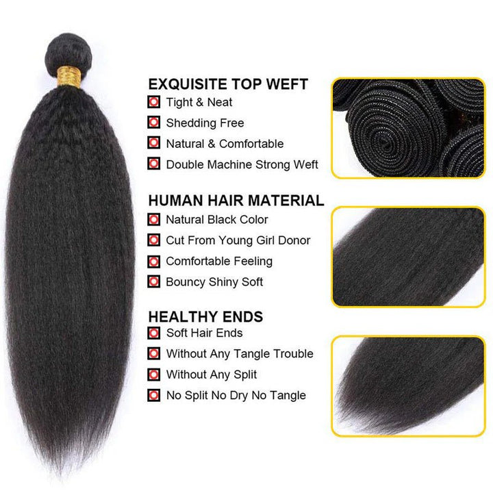 Msgem Kinky Straight 3 Bundles With 4x4 Lace Closure 100% Virgin Human Hair - Msgem Hair