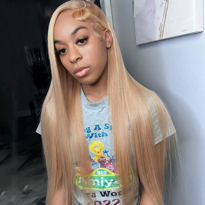 Msgem Light Flaxen Brown Cozy Blonde Straight Wigs 13x6 Lace Frontal Wig for Black Girl - Msgem Hair