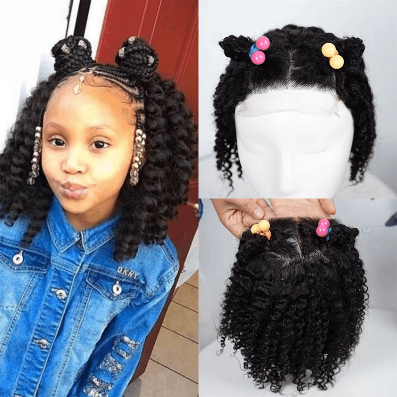 Msgem Little Girl 4x4 Lace Closure Wigs Pre Plucked Short Curly Wig for Girl Kids - Msgem Hair
