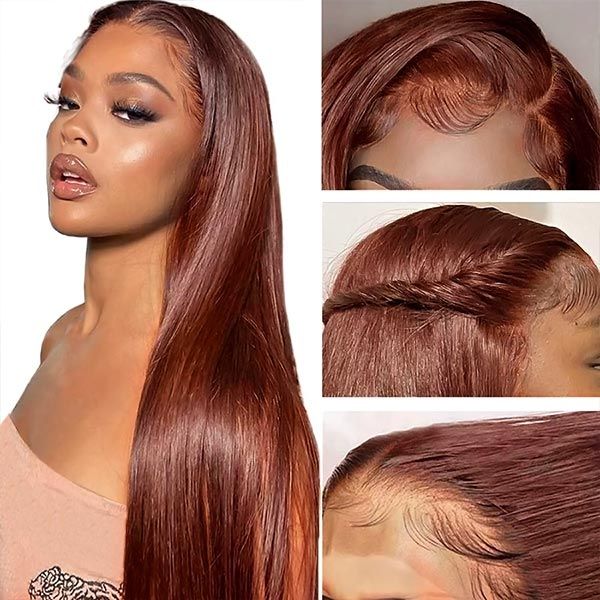 Msgem Natural Looking Straight Pre - colored Reddish Brown 13x4 Lace Frontal Wig Human Hair - Msgem Hair