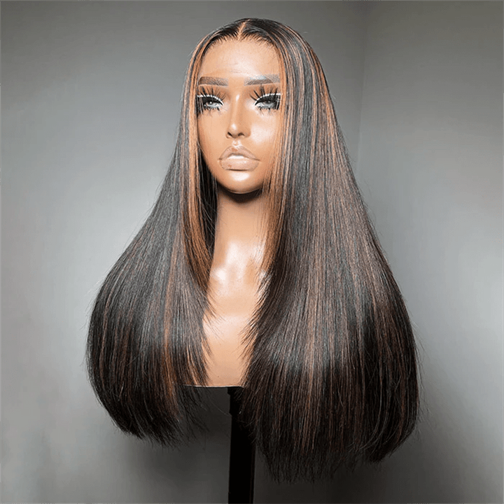 Msgem P1B/30 Balayage Highlight Straight Layered Cut Wig 5x5 13x6 Lace Human Hair Wigs - Msgem Hair