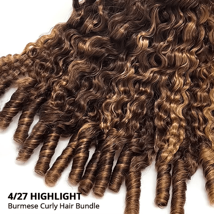 Msgem P4/27 Highlight Burmese Curly Hair Bundles 100% Human Hair Extensions - Msgem Hair