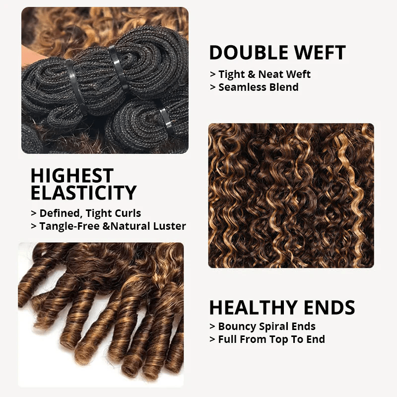 Msgem P4/27 Highlight Burmese Curly Hair Bundles 100% Human Hair Extensions - Msgem Hair