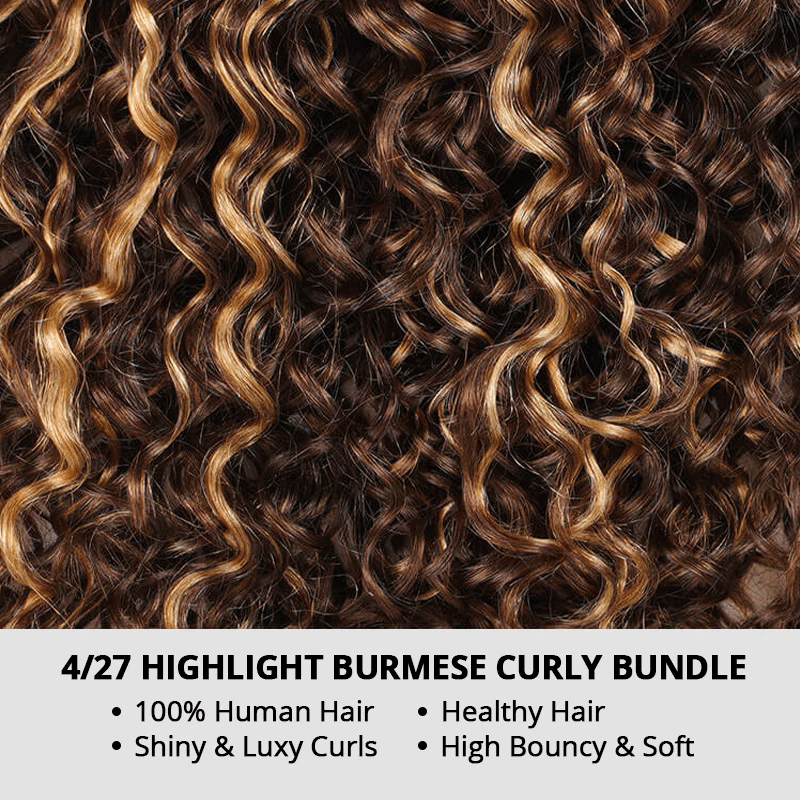 Msgem P4/27 Highlight Burmese Curly Hair Bundles 100% Human Hair Extensions - Msgem Hair